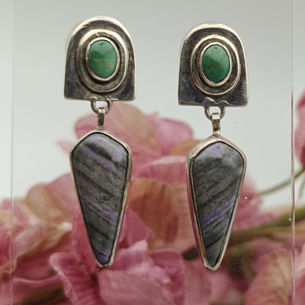 Jade & Agate Sterling Silver Handmade Art Nouveau Style Post Earrings